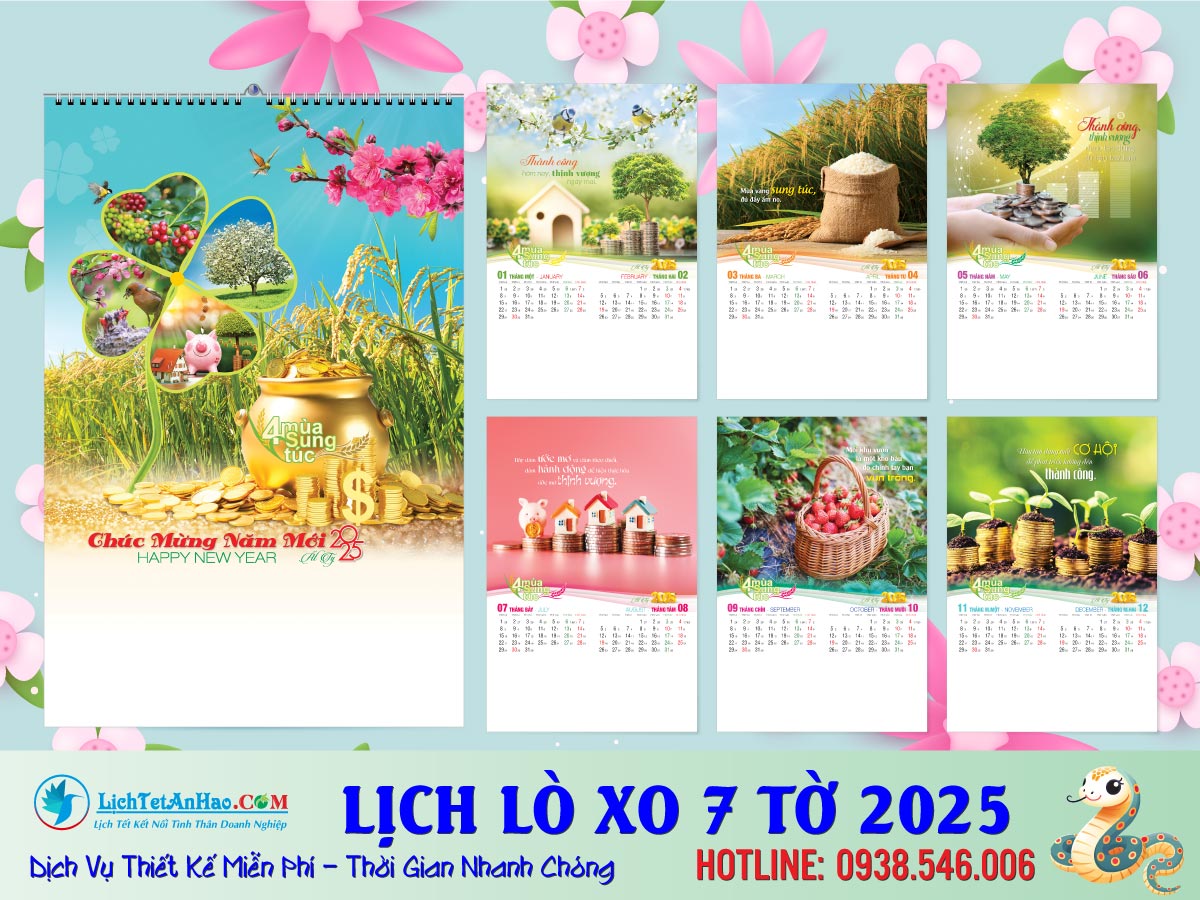 Lịch Lò Xo 7 Tờ 2025, Lịch 7 Tờ Lò Xo 2025, Lịch 7 Tờ An Hảo 2025