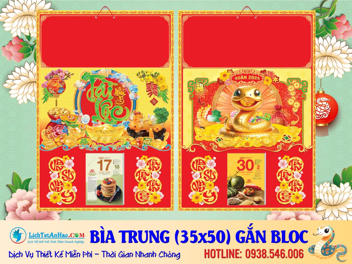 Bìa Lịch Trung (35×50) Gắn Bloc 2025